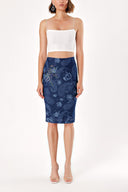 Navy Blue Stone Printed Pencil Skirt 80686