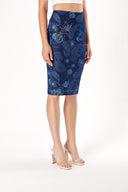 Navy Blue Stone Printed Pencil Skirt 80686