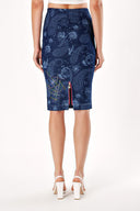 Navy Blue Stone Printed Pencil Skirt 80686