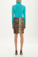 Beige Patterned thigh high skirt 80744