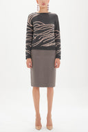 Light Brown Pencil skirt with foil print 80765