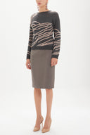 Light Brown Pencil skirt with foil print 80765