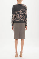 Light Brown Pencil skirt with foil print 80765