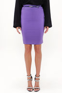 Purple Leather  belted  Printed Slim-fit  skirt  80767