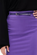 Purple Leather  belted  Printed Slim-fit  skirt  80767