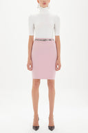 Pink Leather  belted  Printed Slim-fit  skirt  80767