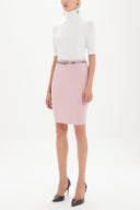 Pink Leather  belted  Printed Slim-fit  skirt  80767