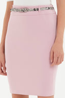 Pink Leather  belted  Printed Slim-fit  skirt  80767
