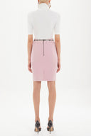 Pink Leather  belted  Printed Slim-fit  skirt  80767