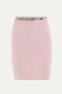 Pink Leather  belted  Printed Slim-fit  skirt  80767