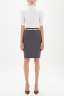Mink Leather  belted  Printed Slim-fit  skirt  80767