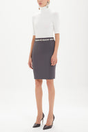 Mink Leather  belted  Printed Slim-fit  skirt  80767