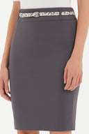 Mink Leather  belted  Printed Slim-fit  skirt  80767