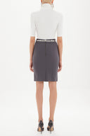 Mink Leather  belted  Printed Slim-fit  skirt  80767