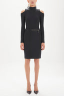 Black Leather belt jacquard pencil skirt 80775