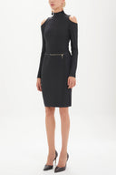 Black Leather belt jacquard pencil skirt 80775