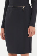 Black Leather belt jacquard pencil skirt 80775