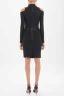 Black Leather belt jacquard pencil skirt 80775