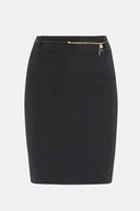 Black Leather belt jacquard pencil skirt 80775
