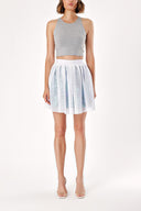 White Elastic waist mesh fabric detailed mini skirt 80783