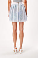 White Elastic waist mesh fabric detailed mini skirt 80783