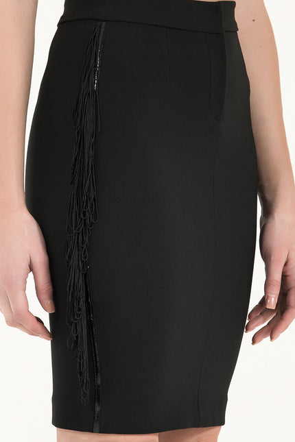 Black Side tassel  Slim-fit  skirt  80810
