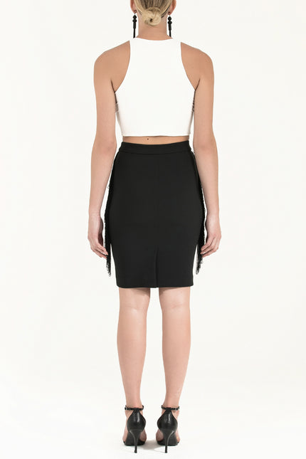 Black Side tassel  Slim-fit  skirt  80810