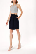 Navy Blue PLEATED DETAILED SKIRT 80902