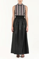 Black Ruffled elastic waist maxi skirt 80995