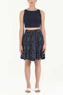 Navy Blue High waist Pleated skirt  80996