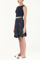 Navy Blue High waist Pleated skirt  80996