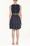 Navy Blue High waist Pleated skirt  80996