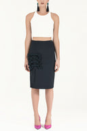 Navy Blue Bow-tie accessory Slim-fit skirt  80997