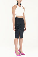 Navy Blue Bow-tie accessory Slim-fit skirt  80997