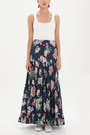 Navy Blue Pleated Maxi Skirt 81006