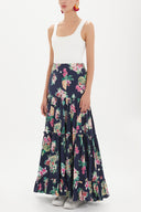 Navy Blue Pleated Maxi Skirt 81006