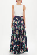 Navy Blue Pleated Maxi Skirt 81006