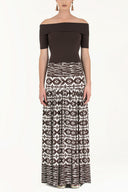 Brown High waist  Printed maxi skirt  81011