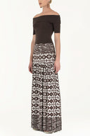 Brown High waist  Printed maxi skirt  81011