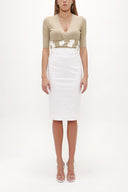 White Zipped Printed Slim-fit  skirt  81015