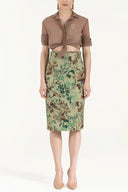Khaki Zipped Printed Slim-fit  skirt  81015