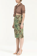 Khaki Zipped Printed Slim-fit  skirt  81015
