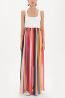 Striped Elastic  maxi chiffon skirt  81021