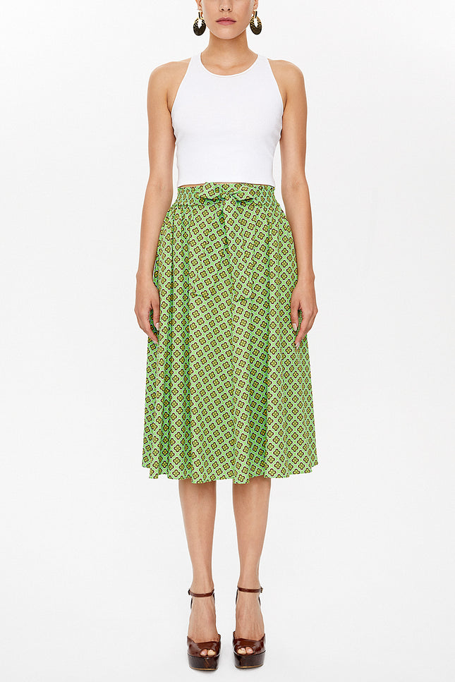 Khaki Elastic  Printed skirt  81064