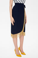 Navy Blue Wrap-over tassel skirt  81071