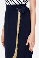 Navy Blue Wrap-over tassel skirt  81071