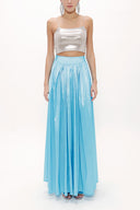 Blue Elastic and Pleated maxi skirt 81072
