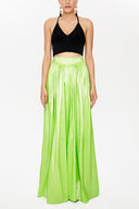 Green Elastic and Pleated maxi skirt 81072
