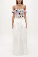 Ecru Elastic and Pleated maxi skirt 81072