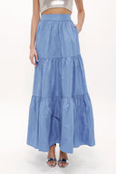 Blue Elastic and Pleated maxi skirt 81099